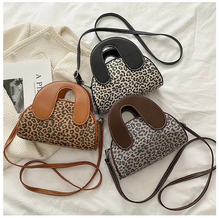 

2021 New PU material leopard print zipper single shoulder bag wholesale girls shopping wallet and phone handbags, 3 colors