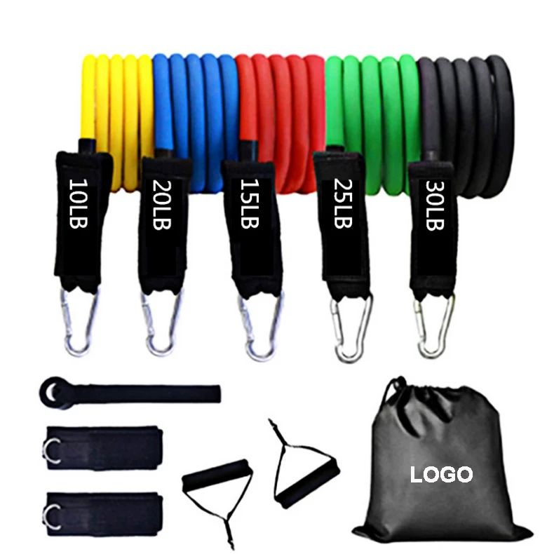 

Low MOQ workout Stretch 11 pcs resistance bands 150lb, Customized