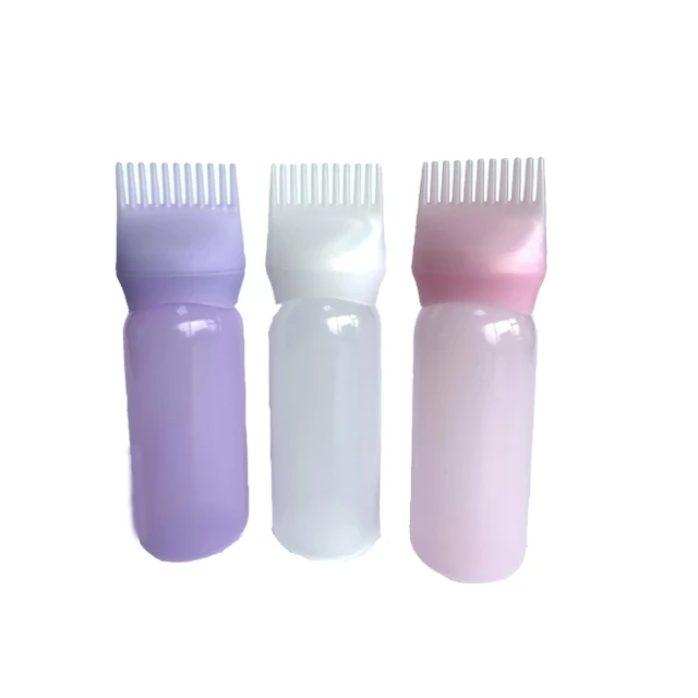 

wholesale plastic oil hair bottle customised hair oil bottle with nozzle for barber shop, White,pink,purple