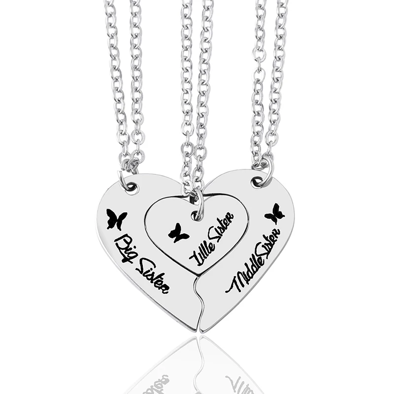 

Stainless Steel 3 Sisters Heart Pendant Necklace Matching Necklaces For Best Friends Friendship Jewlery Gifts