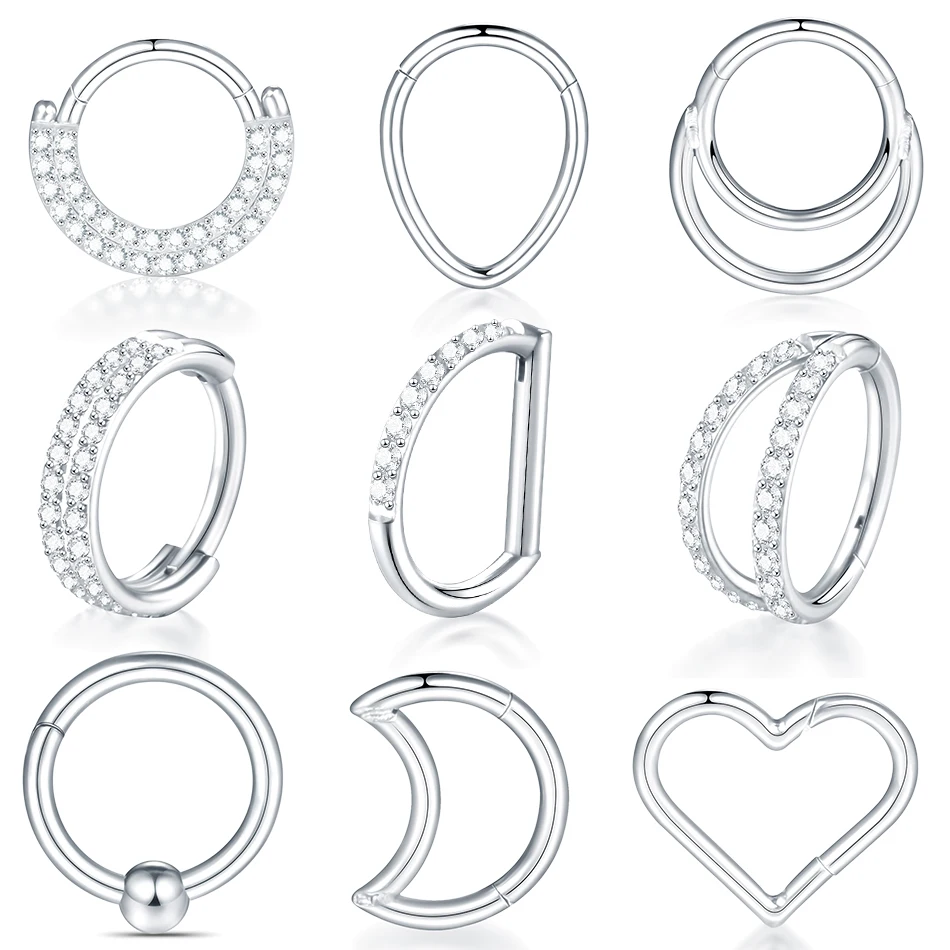 

316L Surgical Steel Various Nose Septum Ring Fashion Hinged Segment Hoop Ring Helix Ear Piercing Earrings Jewelry With CZ