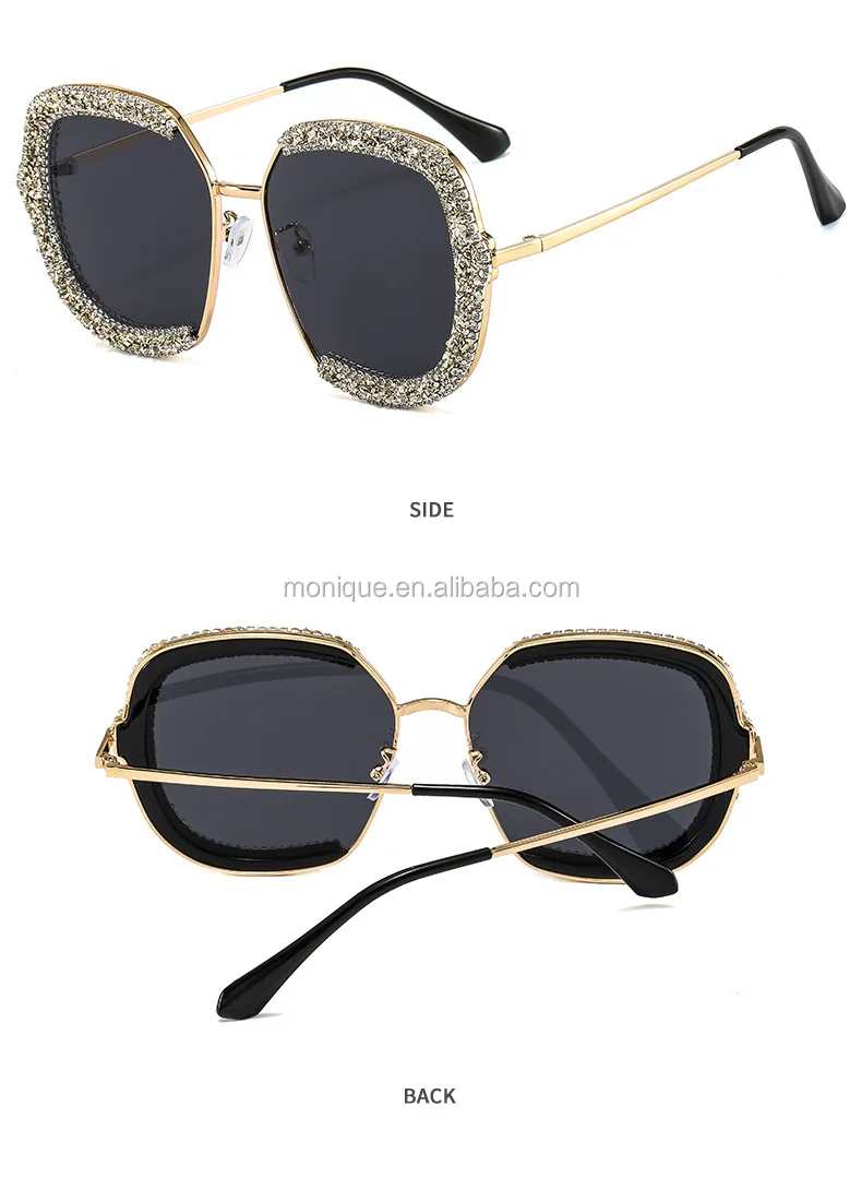 特大方形太阳镜女装品牌设计师女士莱茵石太阳镜男士眼镜女uv400