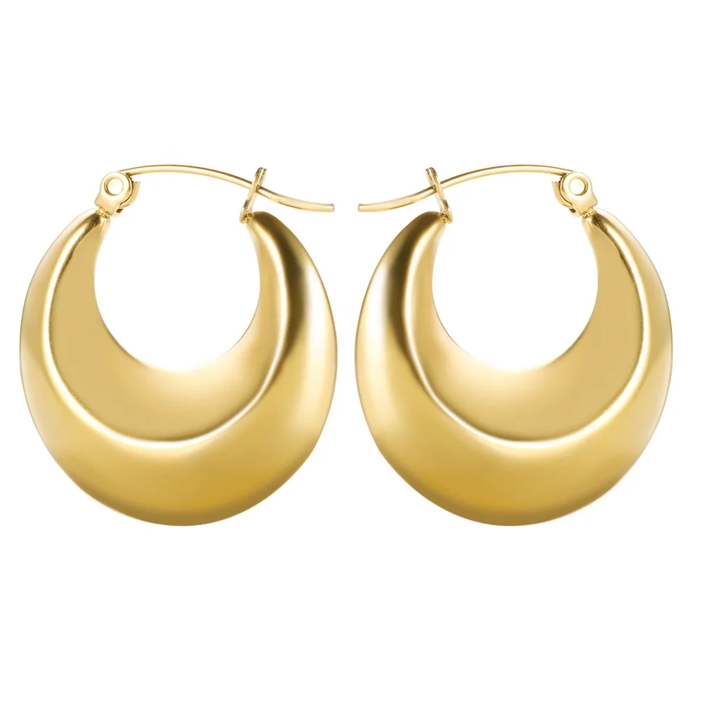 

18k Gold Plated Stainless Steel Hollow Fat Chubby Hoop Earring Chunky Oval Earrings Vintage Thick Gold Hoop Earrings, Gold/silver/rose gold/black