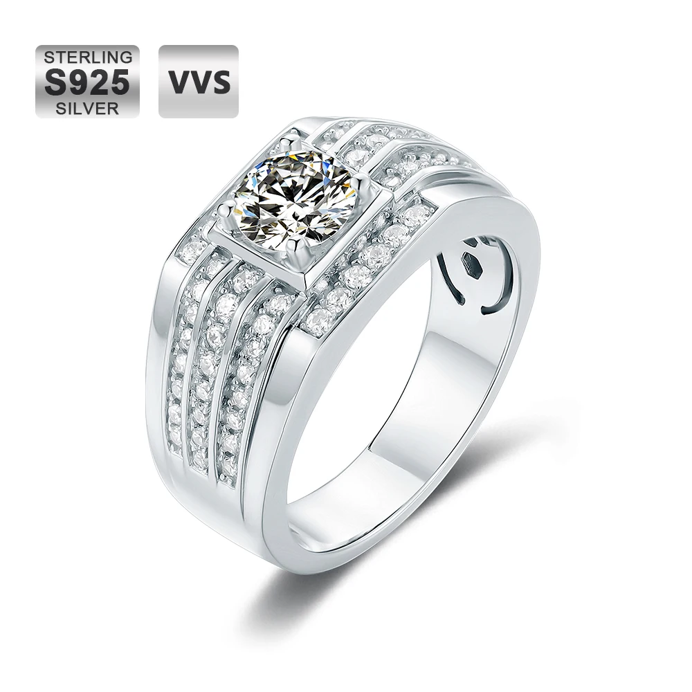 

KRKC Custom Mens Engagement Eternity Band Rings Jewelry Luxury White Gold D Grade Moissanite Diamond 925 Sterling Silver Ring
