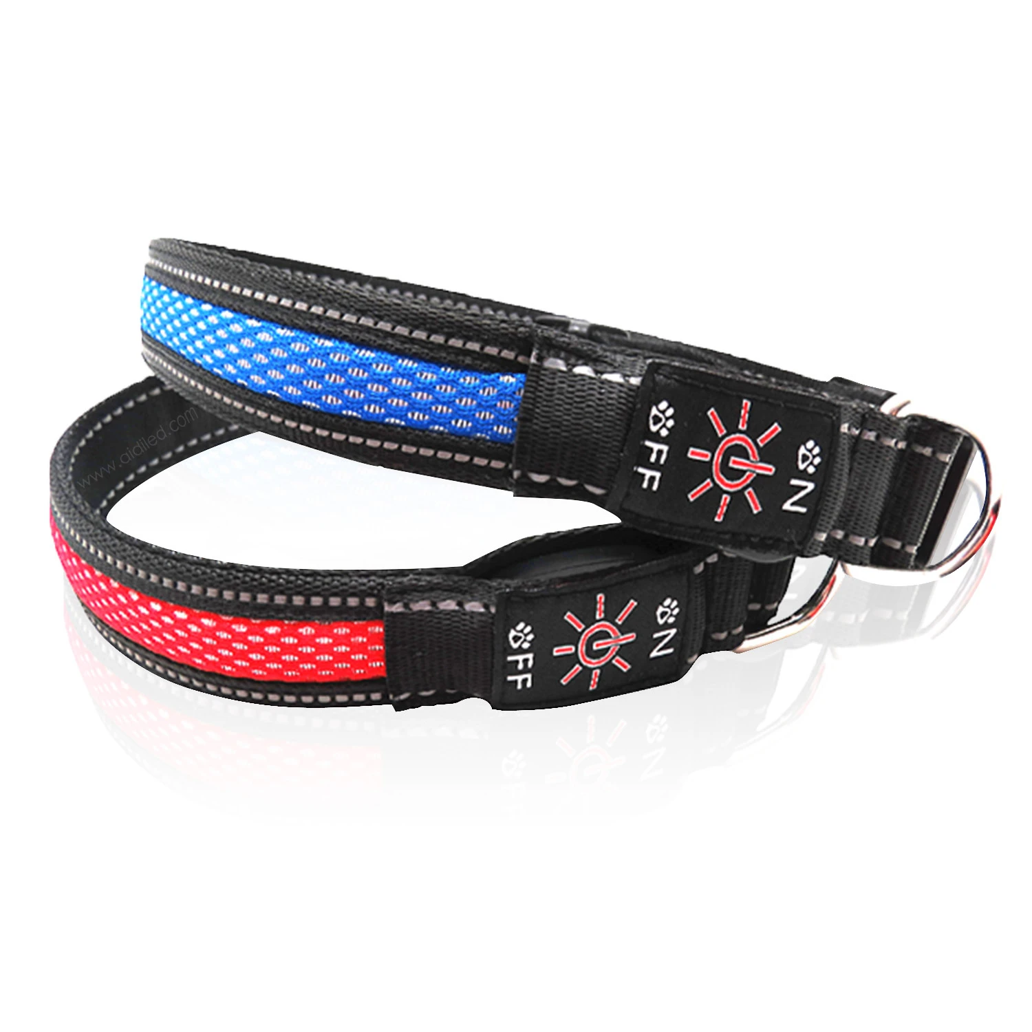 

High quality Glow LED Rechargeable Nylon Dog Collar Customizable LOGO flashing USB cable adjustable rechargeable LED pet collar, Red black yellow etc...or customized