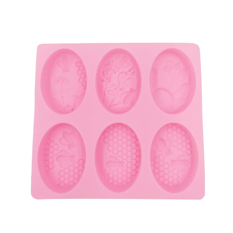 

Easy Release Flexible 3D Bee Honeycomb Molds 6 Cavities Silicone Cake Molds For Baking Cake Soap Mold, Pink