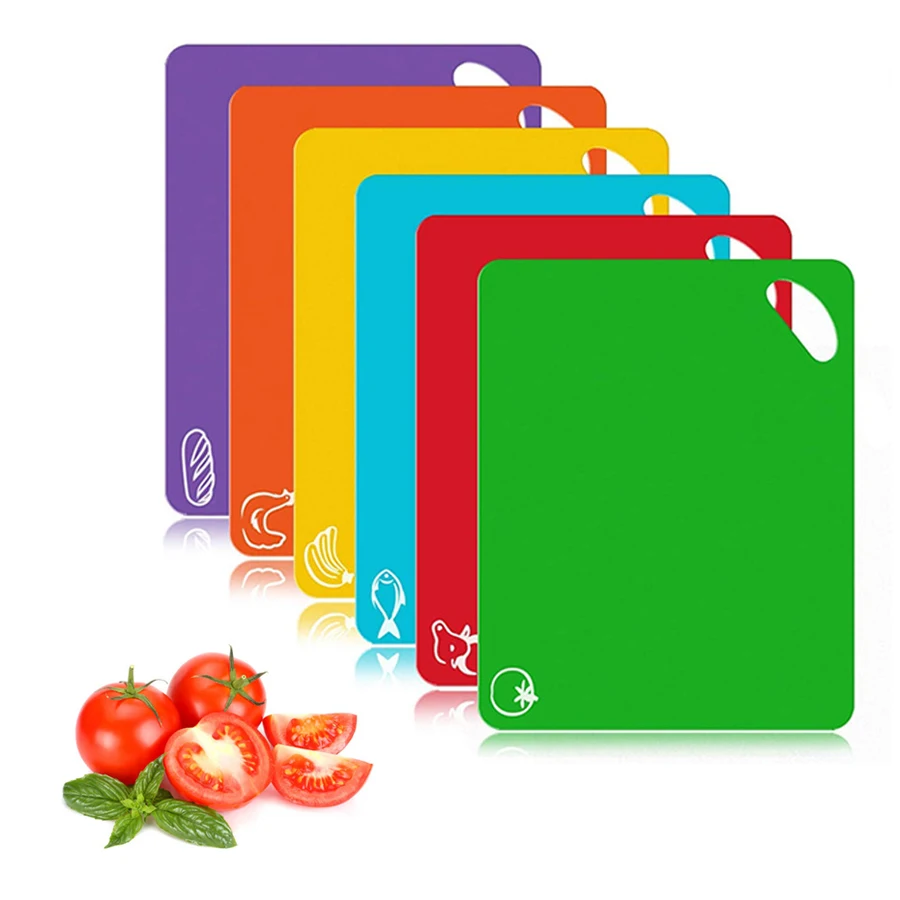 

6pcs/set Kitchen Accessories Healthy Flexible No Slip Chopping Blocks Colorful Food Grade Plastic Cutting Board Mats Set