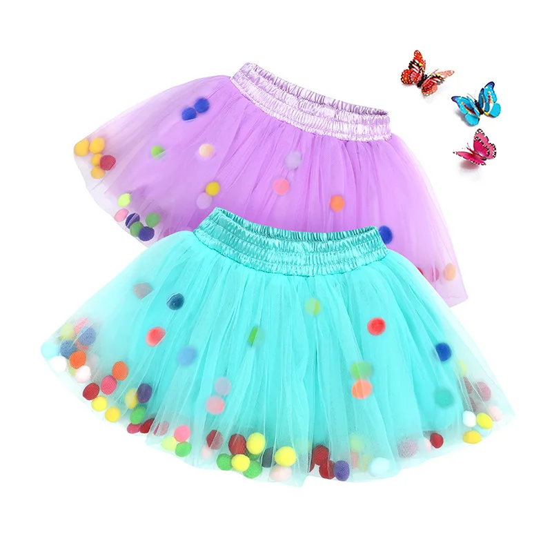 

2021 fashion solid color elastic little ball pink blue princess lace skirt dress baby girl summer clothes for wholesale, As pic shows, we can according to your request also