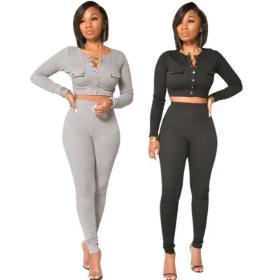 

B54117A 2020 Fashion new hot sale women casual 2 pieces pants set, Black/light gray