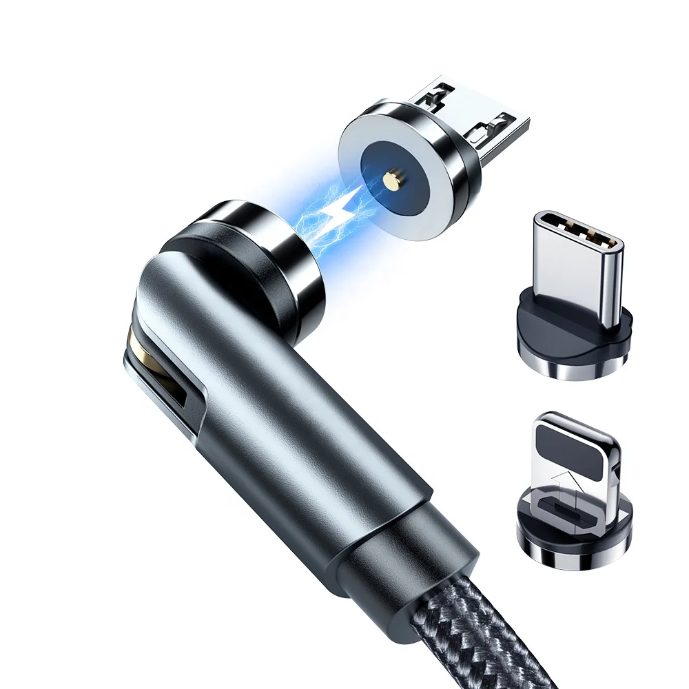 

Wholesale On stock 3 in 1 magnetic charging cable micro usb lighting phone accessories type c fast charging magnetic usb cable, Black