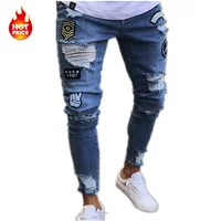 

BH02 Hot selling fashion distressed trousers stretch denim skinny man branded pantalones custom ripped jeans men from China