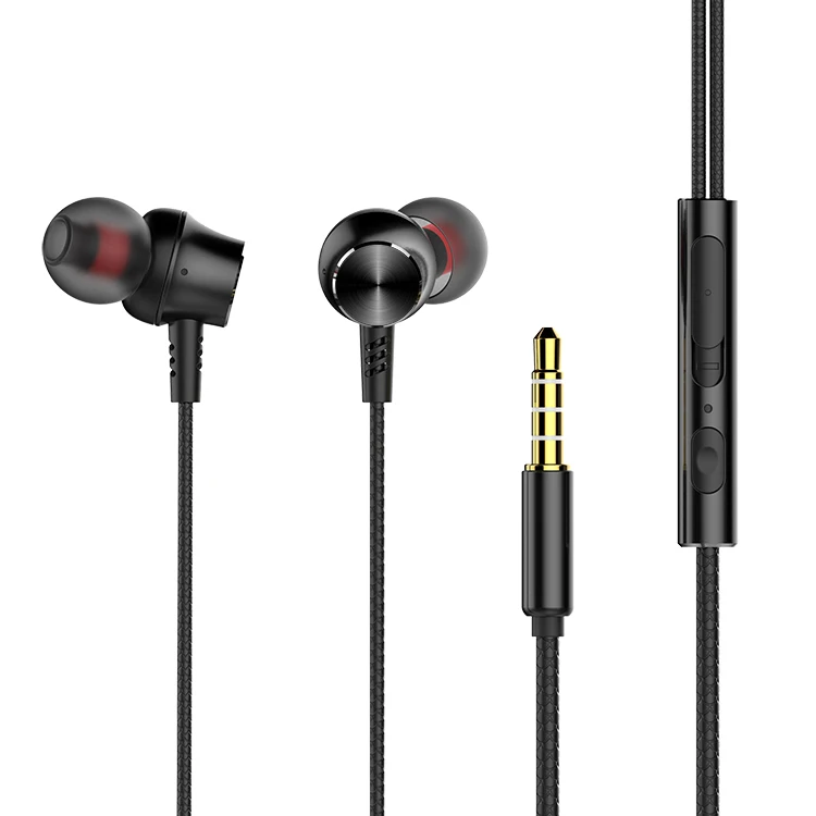 

New Metal Headsets Heavy Bass Phone Computer Universal In-ear Earphone With Mic, Black silver red