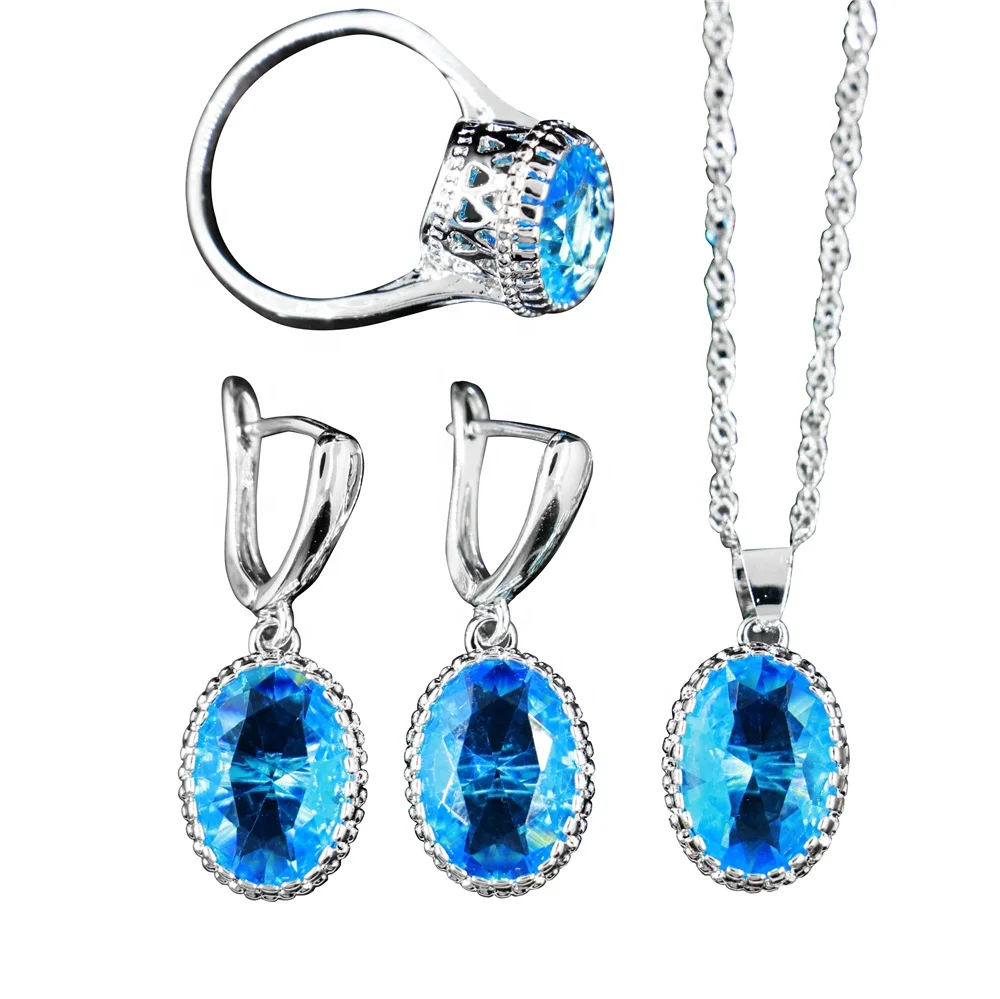 

Graceful luxury colorful oval cut zircon diamond bridal wedding engagement ring three pieces jewelry set