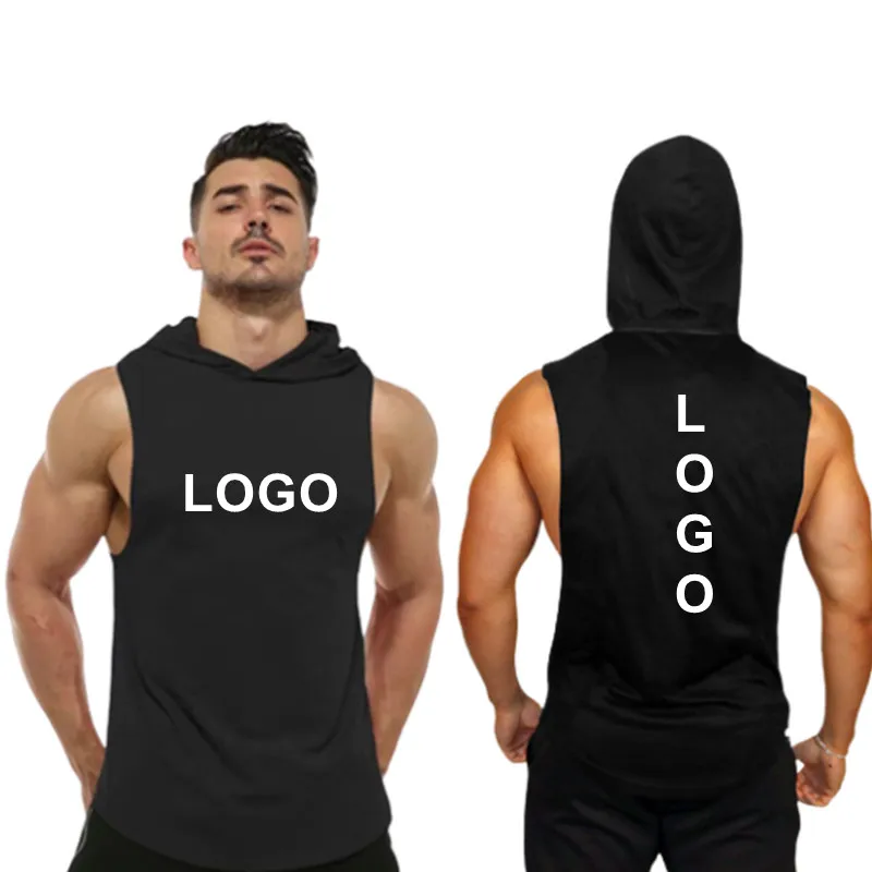 

95%Cotton 5%Spandex Hoodie Tank Top Gym Apparel Training Muscle Tank Top For Men Fitness Vest Bodybuilding men hoodie tank top