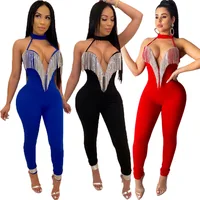 

Autumn Winter Women Jumpsuits Sleeveless Halter Backless Sequined Tassel Rompers Sexy Night Club Party One Piece Overalls