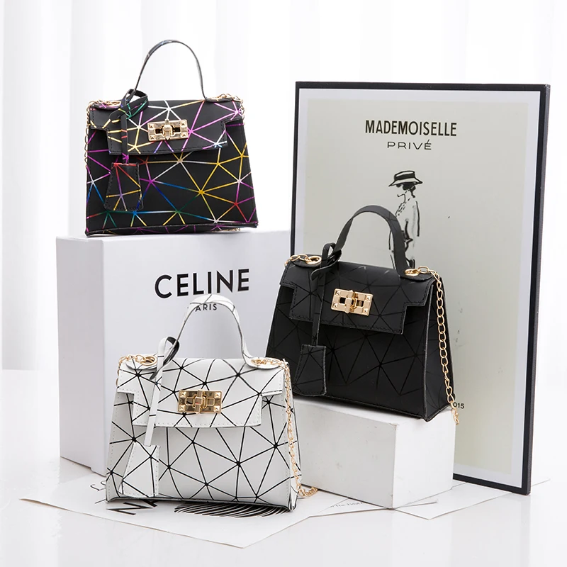 

2021 new fashion women's handbag designer's handbag laser PU leather small square bag, Photo