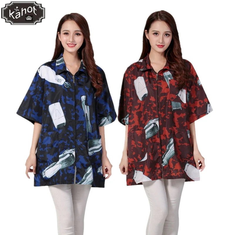 

Professional Salon Fashion Stylist Jacket Cosmetology Uniform Zipper Hairdressing Cape Beauty SPA Guest Client Kimono Gown Cloth, Picture