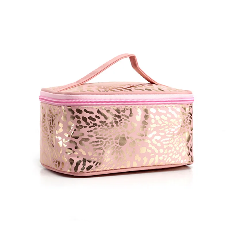 

New Arrival Large Capacity Pink Leopard Print PU Leather Glitter Cosmetic Bags For Women DOM112-20011