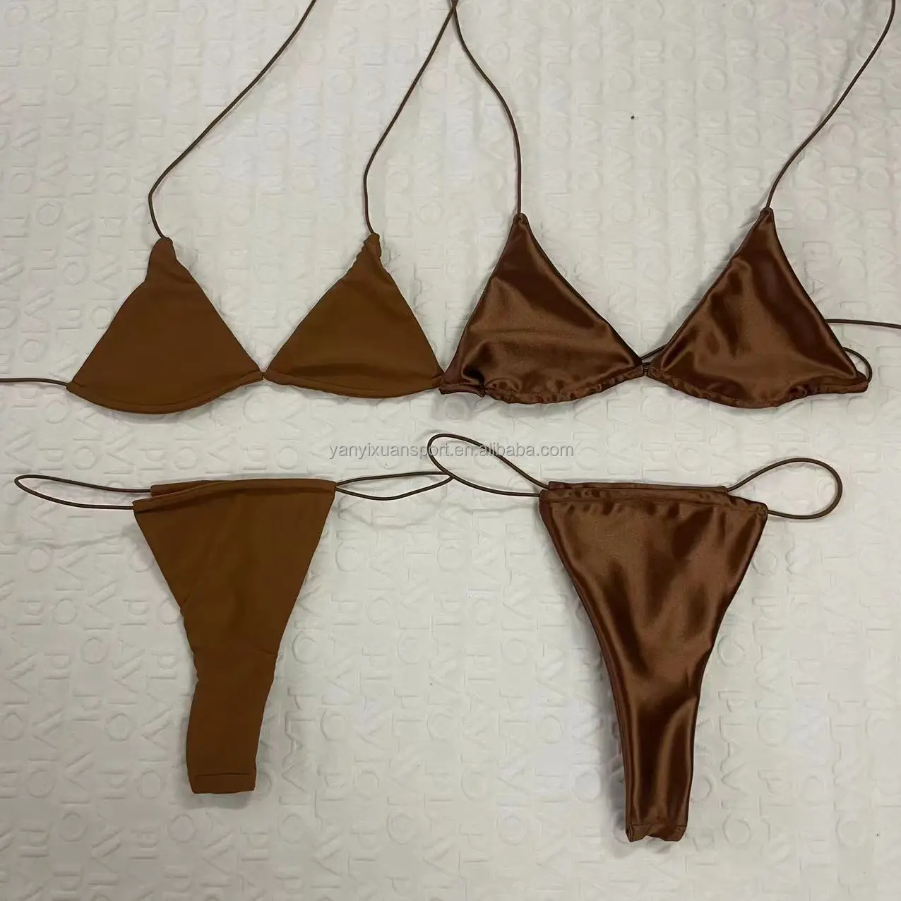 

2022 OEM High Quality Satin bikini swimwear Solid Color Seamless Beach suit Triangle bikini Various Designs Available