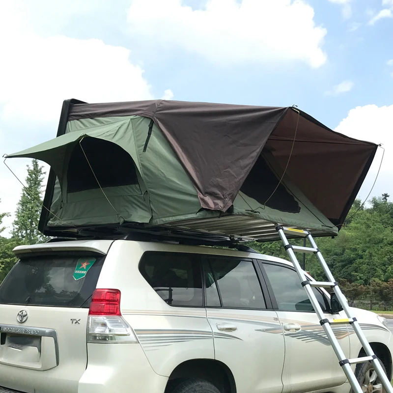 

Folding NEW Style Hard Shell Car Roof Tent Polyester Cotton Canvas Water Proof Camping Tent Aluminum Automatic Roof Top Car Tent