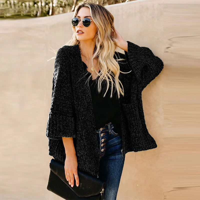 

Women Fashion Style Casual Norway Chenille Pocket Cardigan, As shown