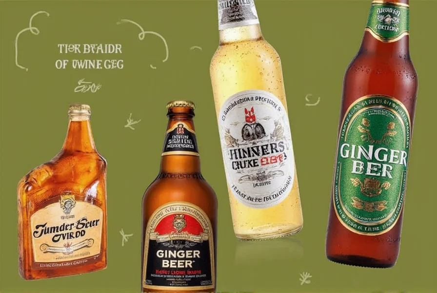 Side-by-side comparison of ginger beer and ginger ale bottles with flavor profile notes