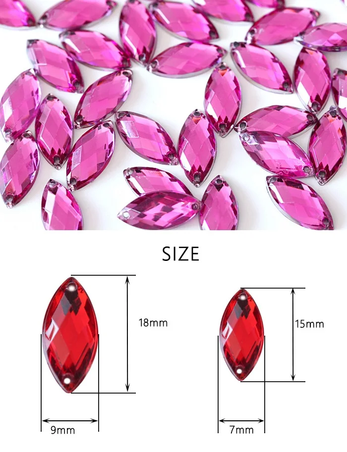 OLeeya Factory Wholesale Cheap Price Acrylic Navette 7*15mm 9*18mm Sewing Stones Sew on Rhinestones for Clothes