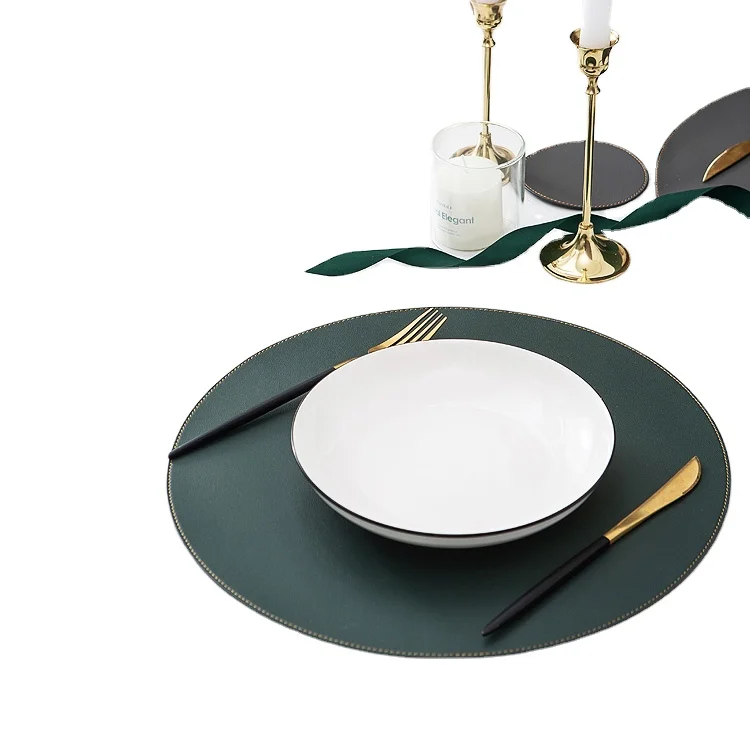 

Round Table Mat Placemat In Double Sides Eco-friendly PU Leather Heat Resistance Nordic Placemats, Customized color