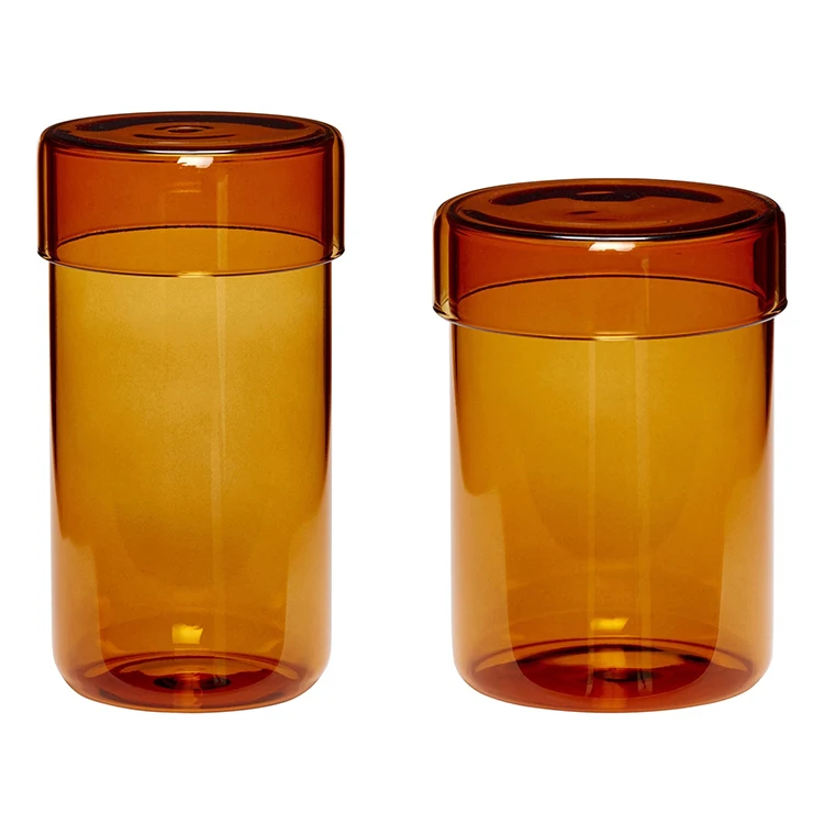 

Customized Different Colored Practical Pyrex Borosilicate Round Glass Cylinder Container Jar with Glass Airtight Lid, Customized color