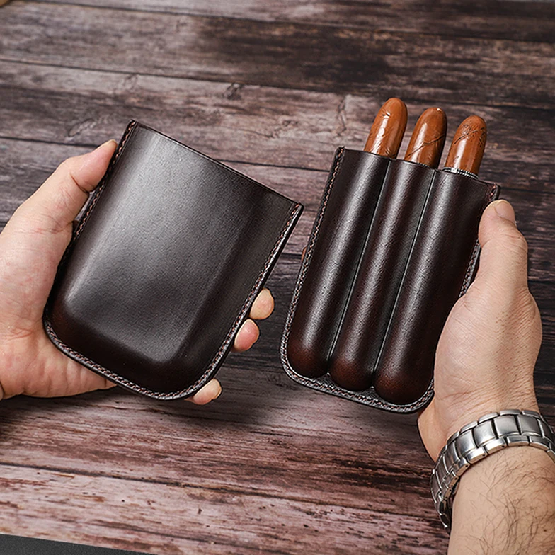 

CONTACT'S FAMILY Custom Cow Leather 2 Cigar Travel Carrying Case Smoking Pipe Humidor Box Bag for COHIBA Cigars, Coffee