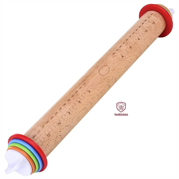 

Flour Stick for Baking Dough Pizza Pie and Cookies Adjustable Wood Rolling Pin with Removable Rings
