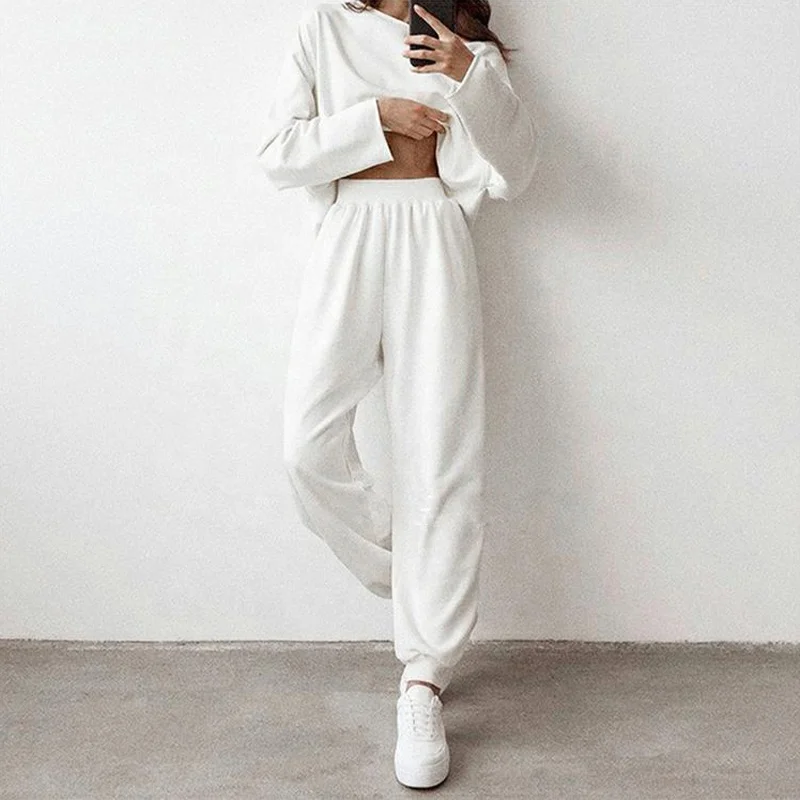 

2021 Wholesale Women Jogger Suits Set Comfy Cotton Sweatpants And Sweater Set Two Piece Pants Jogger Set Women, Customized colors