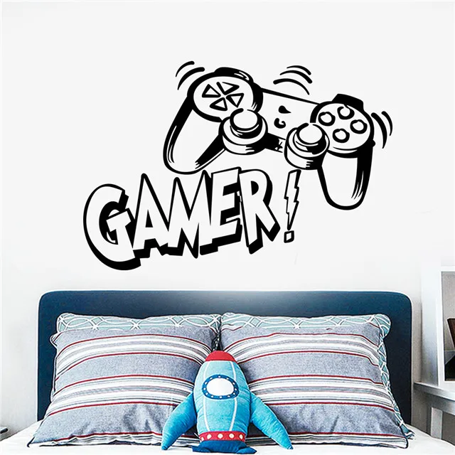 

Gaming Room Wall Stickers Cartoon Game Console Handle Carved Stickers, As picture