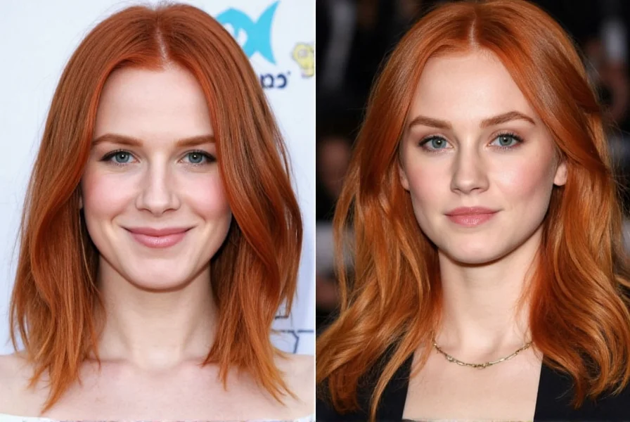 Side-by-side comparison of ginger hair shades versus traditional red hair tones showing color spectrum differences