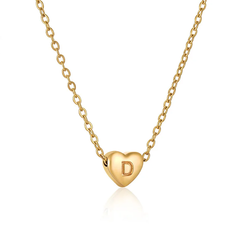 

AMZ Fashion Gold Plated Stainless Steel Engraving 26 Alphabet Letter Charm Necklace Love Heart Shape Pendant Necklaces