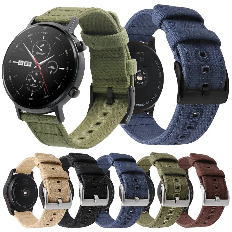 

High Quality Quick Release 22mm Canvas Watch Band Strap With Stitching Holes, As picture