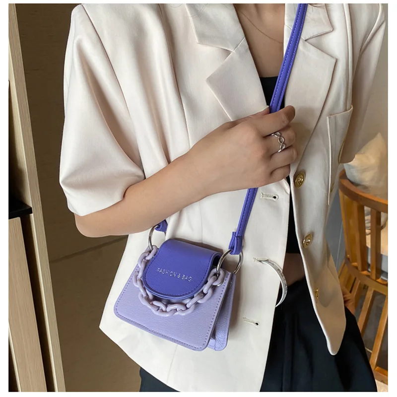 

Youth Ladies Simple Versatile Crossbody Bag Acrylic Chain single shoulder casual 2022 mini handbag, Pink with blue/purple with orange/purple /white