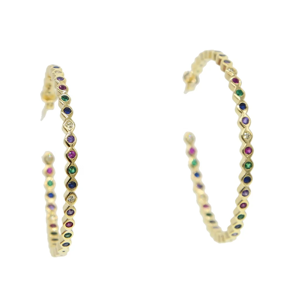 

bezel colorful rainbow cubic zirconia cz hoop earring 48mm big hoops chic large rainbow hoop earring women jewelry