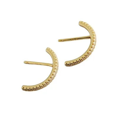 

Simple Delicate Elegant Gold Diamond CZ Hoop Earring 925 Sterling Silver Jewelry, As picture