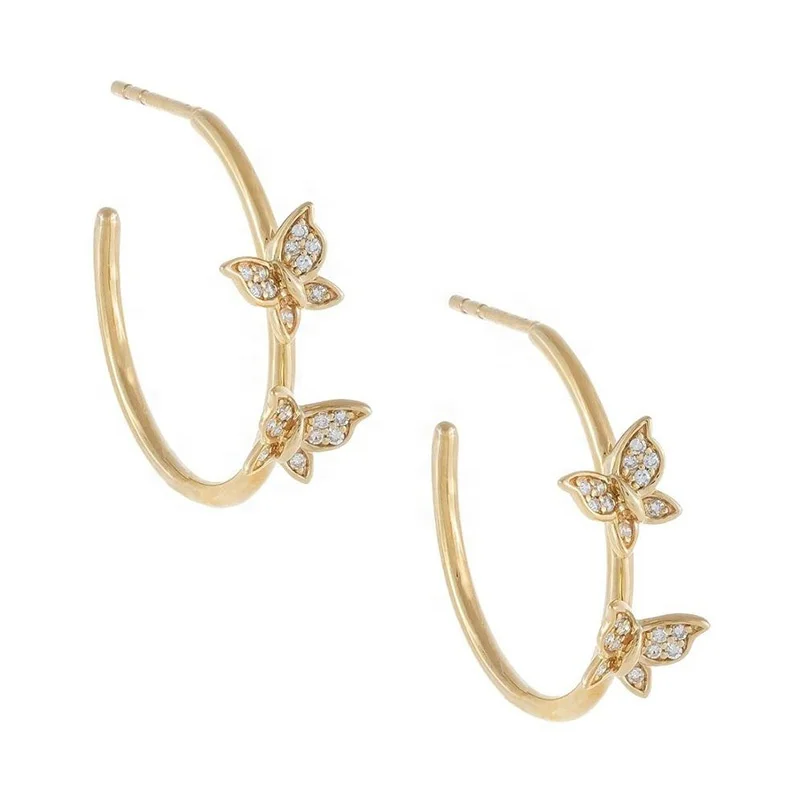 

Gemnel woman jewelry 925 sterling silver 18k gold plated simple brilliant double butterfly hoop earring