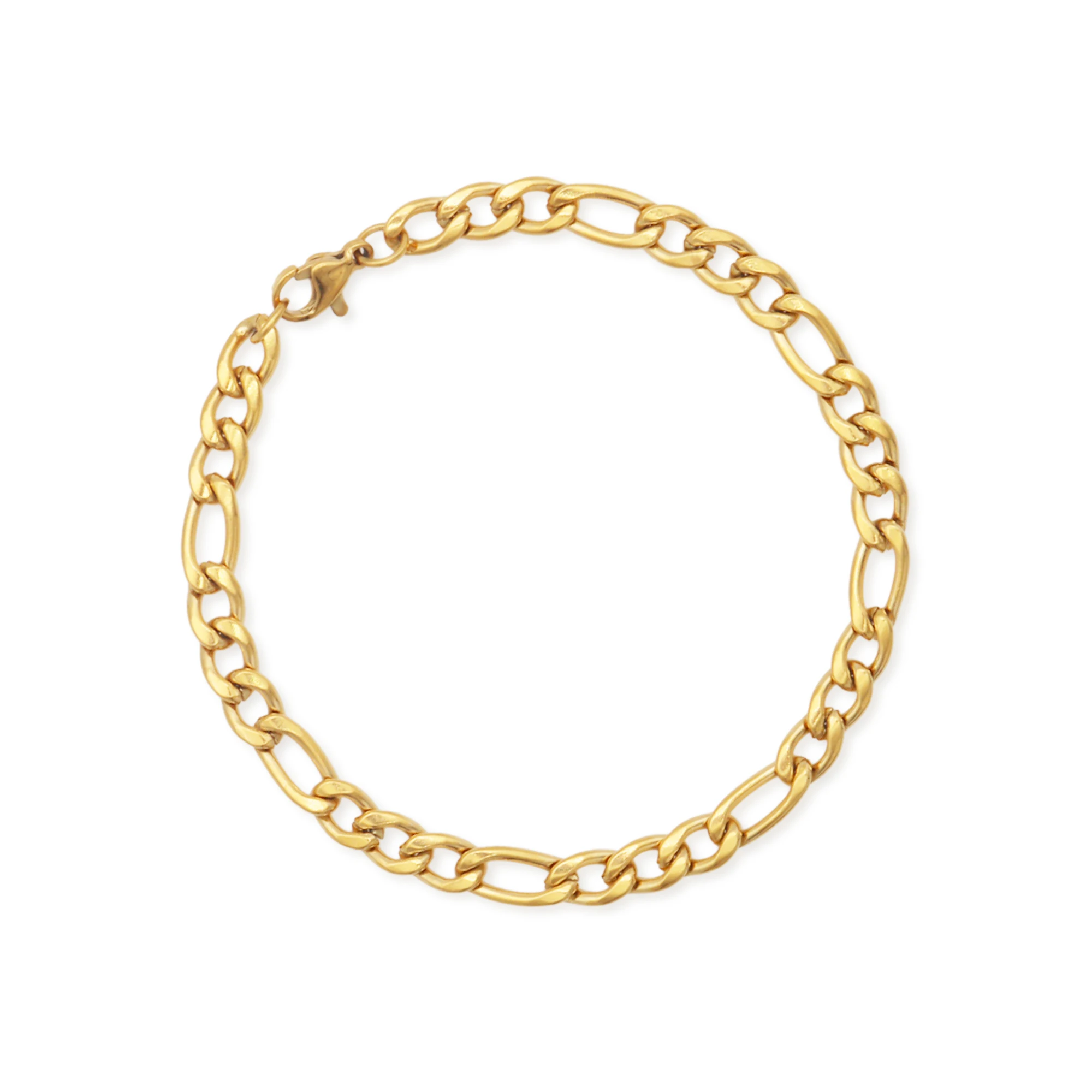 

Chris April in stock fashion jewellery 316L stainless steel PVD gold plated Figaro chain bracelet