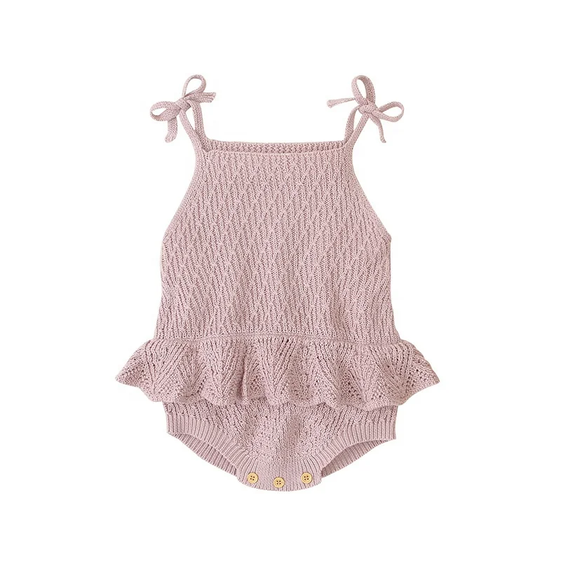 

2021 New Style Baby Girl Romper Toddler Knitted Jumpsuit Sleeveless baby one-piece girls knitted sling ruffled fart romper, Picture shows