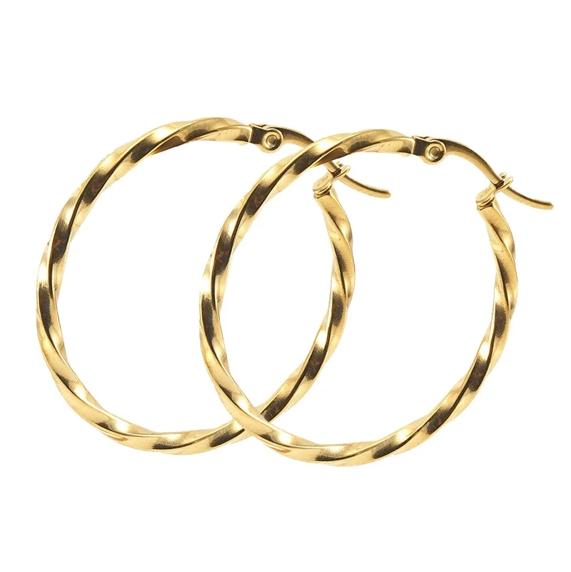 

Geometric 18K Gold Plated Twisted Earring Stainless Steel Twist Hoop Earrings For Girls