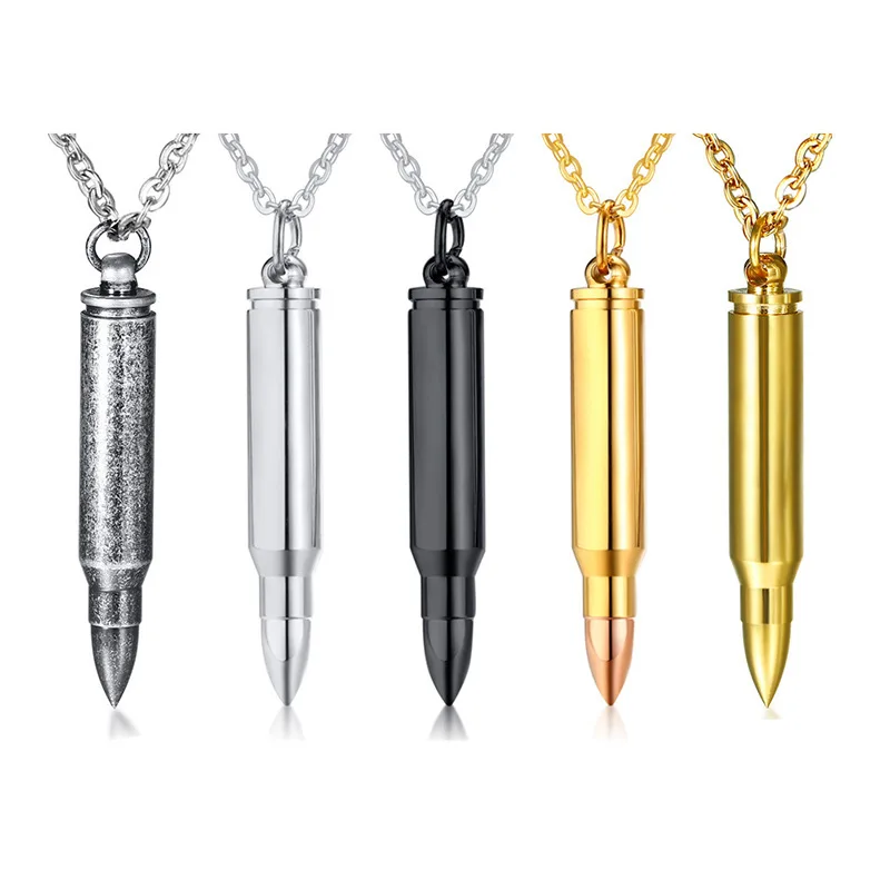 

Fashion Europe and United States Opendable Bullet Storage Vintage Bullet Pendant Necklace Man Bullet Stainless Steel Necklace