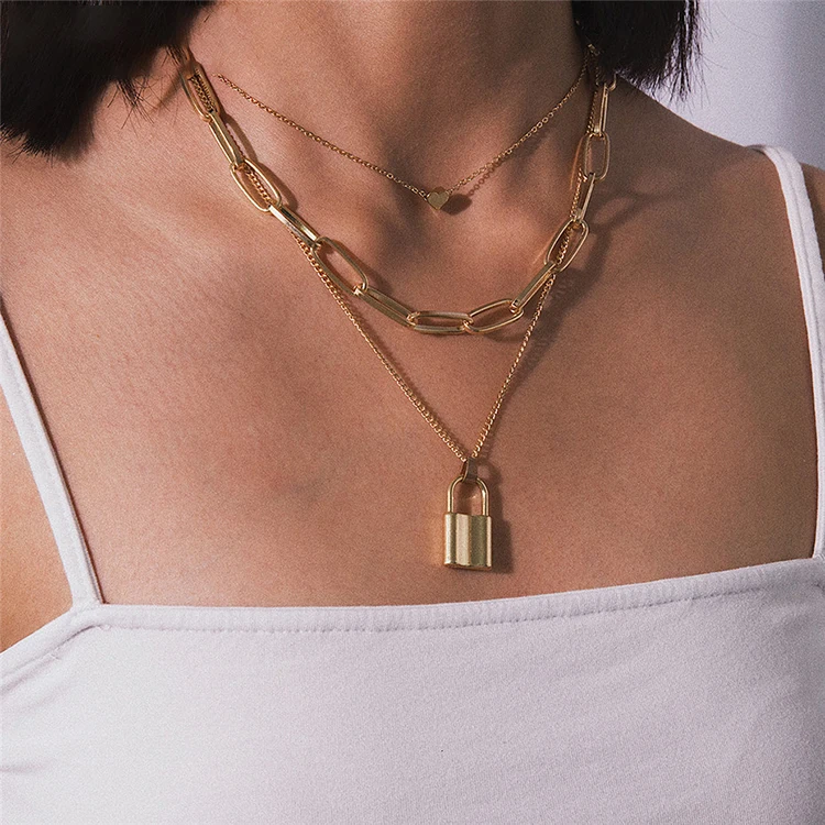 

High Quality Pendant Gold Necklace Padlock Heart Chain Necklace for Women