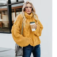 

Women Fashion Style Cable Knitted Handmade Turtleneck Sweater