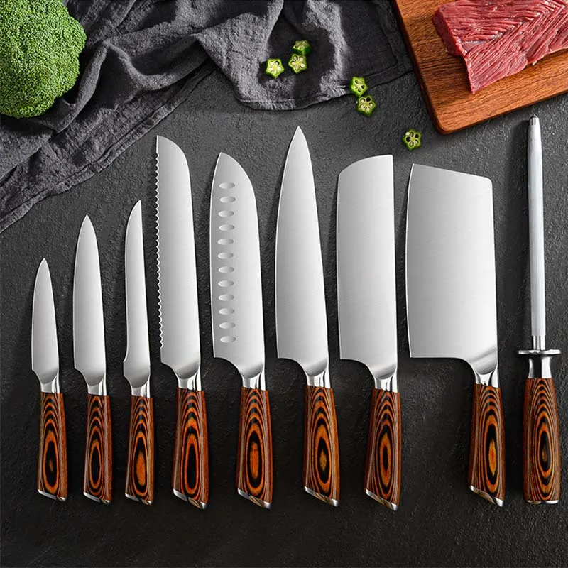 

Knife Set Kitchen Knives Cutting Meat Vegetable Chopper Wooden Handle Stainless Steel Butcher Cleaver Knife