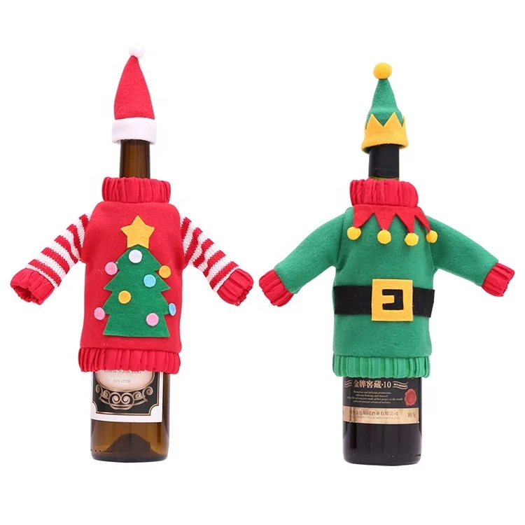 

Christmas Sweater Wine Bottle Bag Set Wool Wine Bottle Cover Beautiful Christmas Decoration Wine Bottle Cover Bag, Elf belt, christmas tree