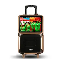 

Hot Sale! 10'' Bass Karaoke System Trolley portable battery powered speaker with high power 14 inch LCD screen USB SD FM Radio