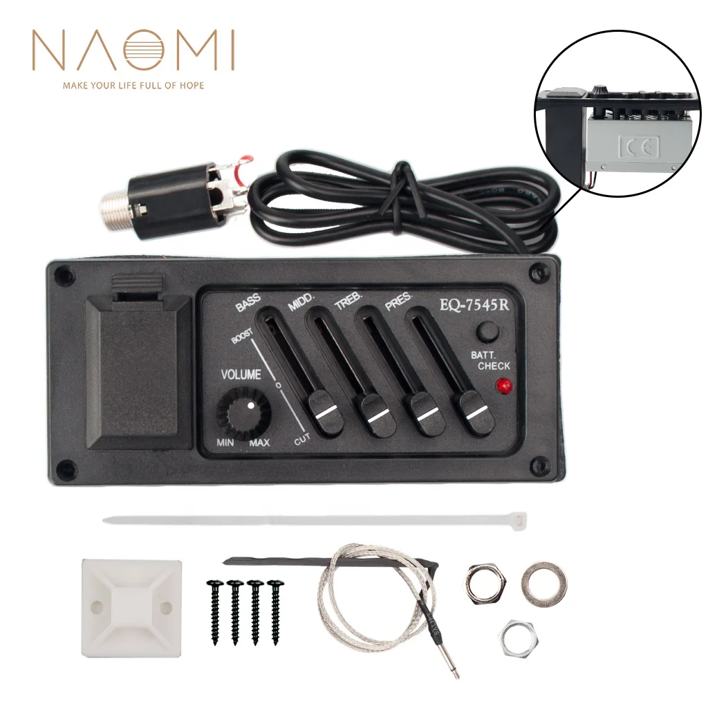 

NAOMI Professional 4 Band Acoustic Guitar Preamp Amplifier EQ 7545R Guitar Pickup, Black